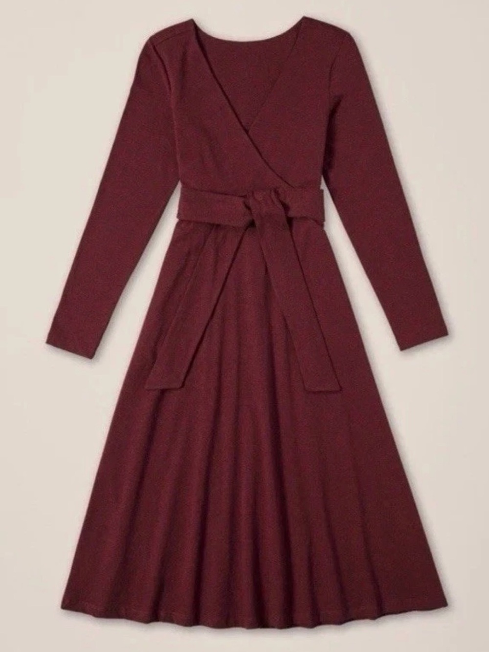 Pact Fit And Flare Organic Cotton Wrap Dress Long Sleeve Ruby Heather Small New